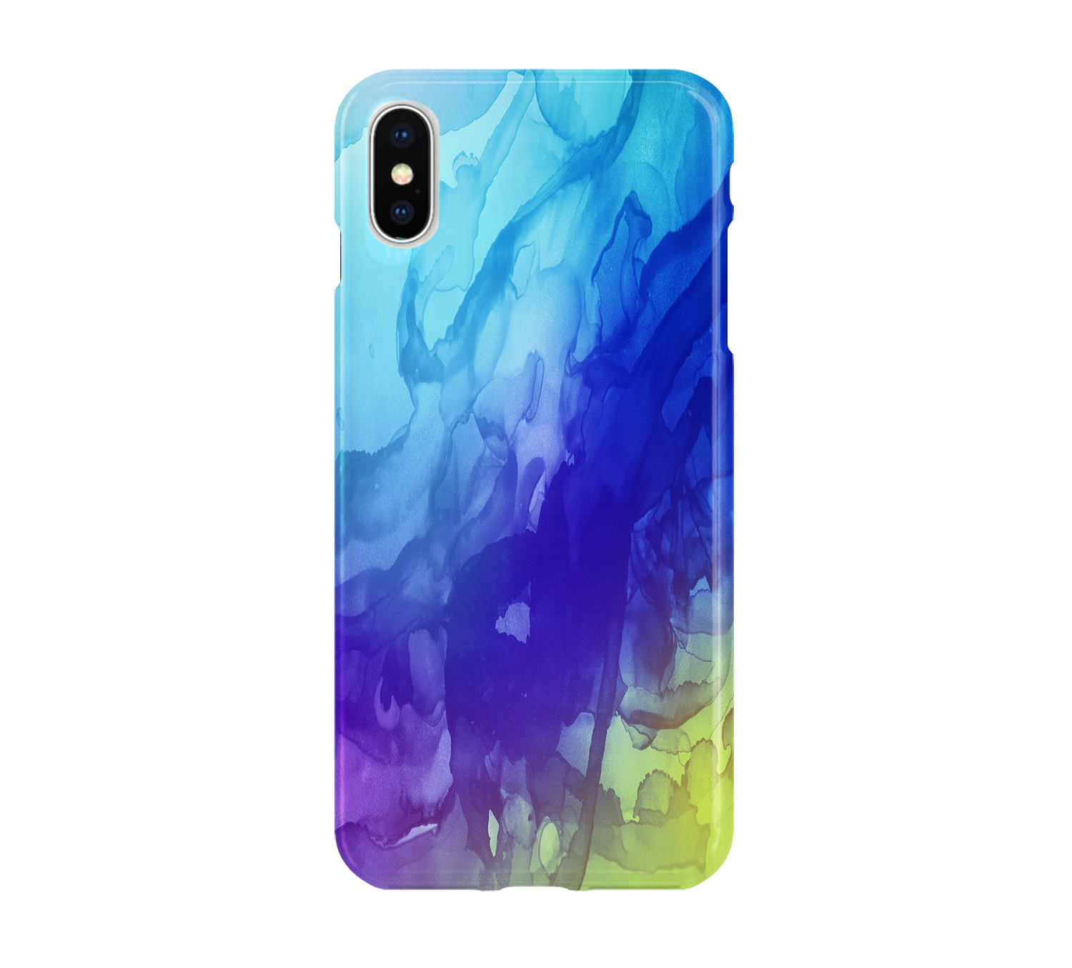 Phone case with a colorful abstract design on a white background
