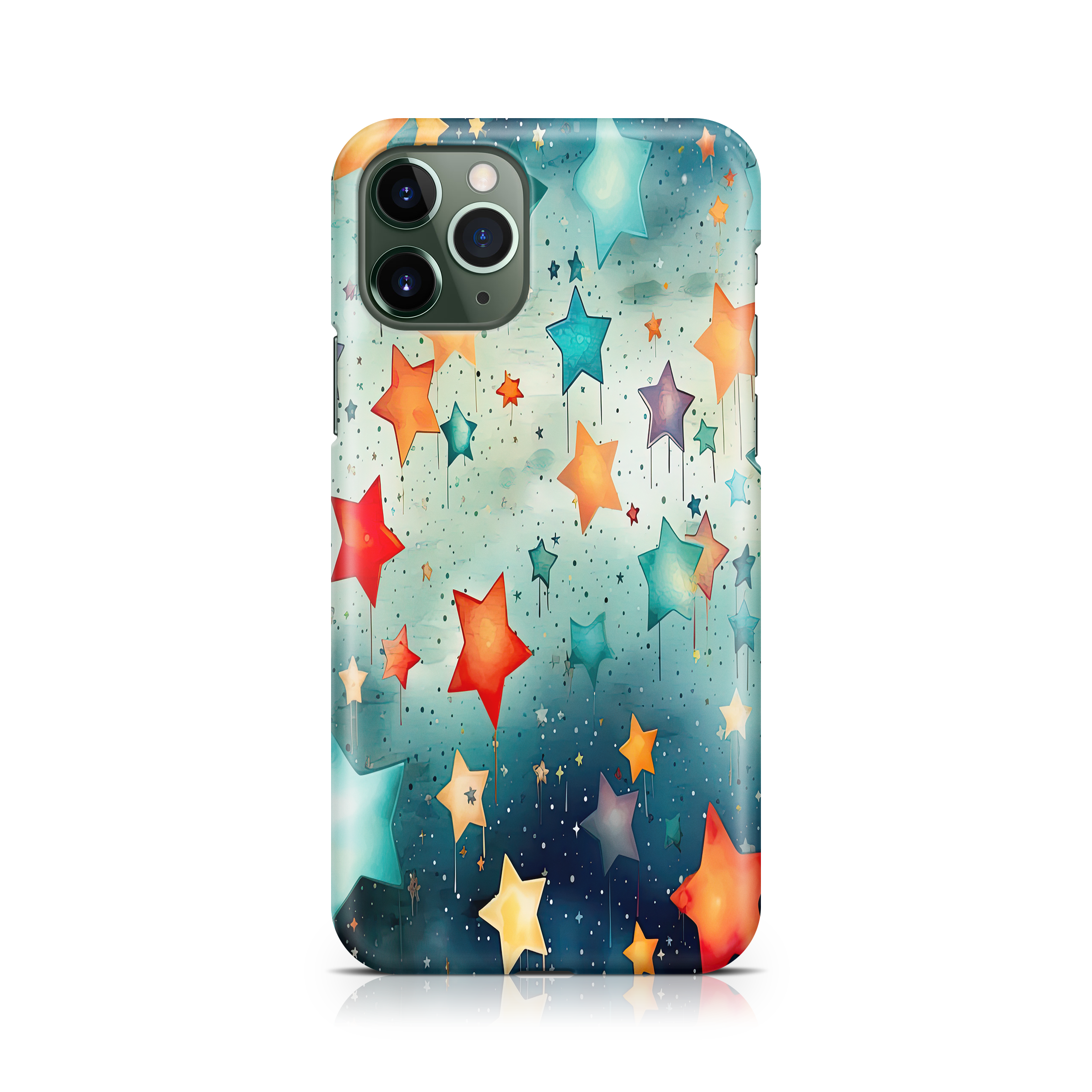 Phone case with colorful star pattern on a gradient background