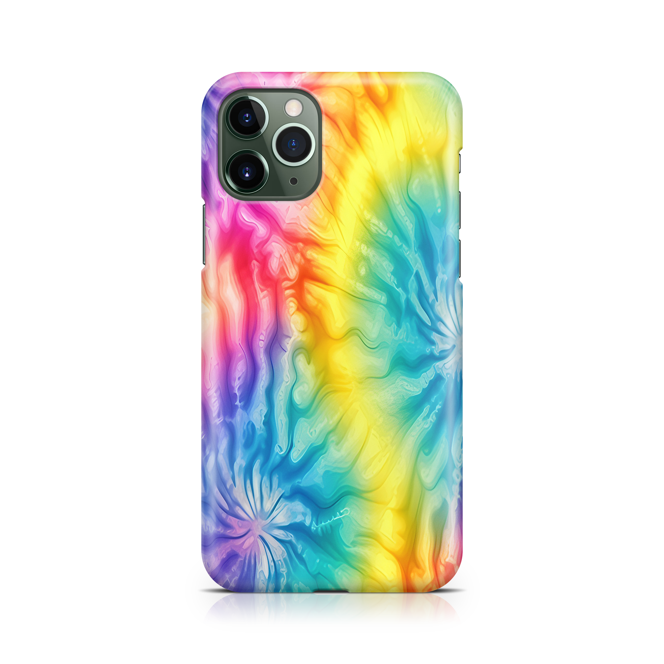 Phone case with a tie-dye design on a white background