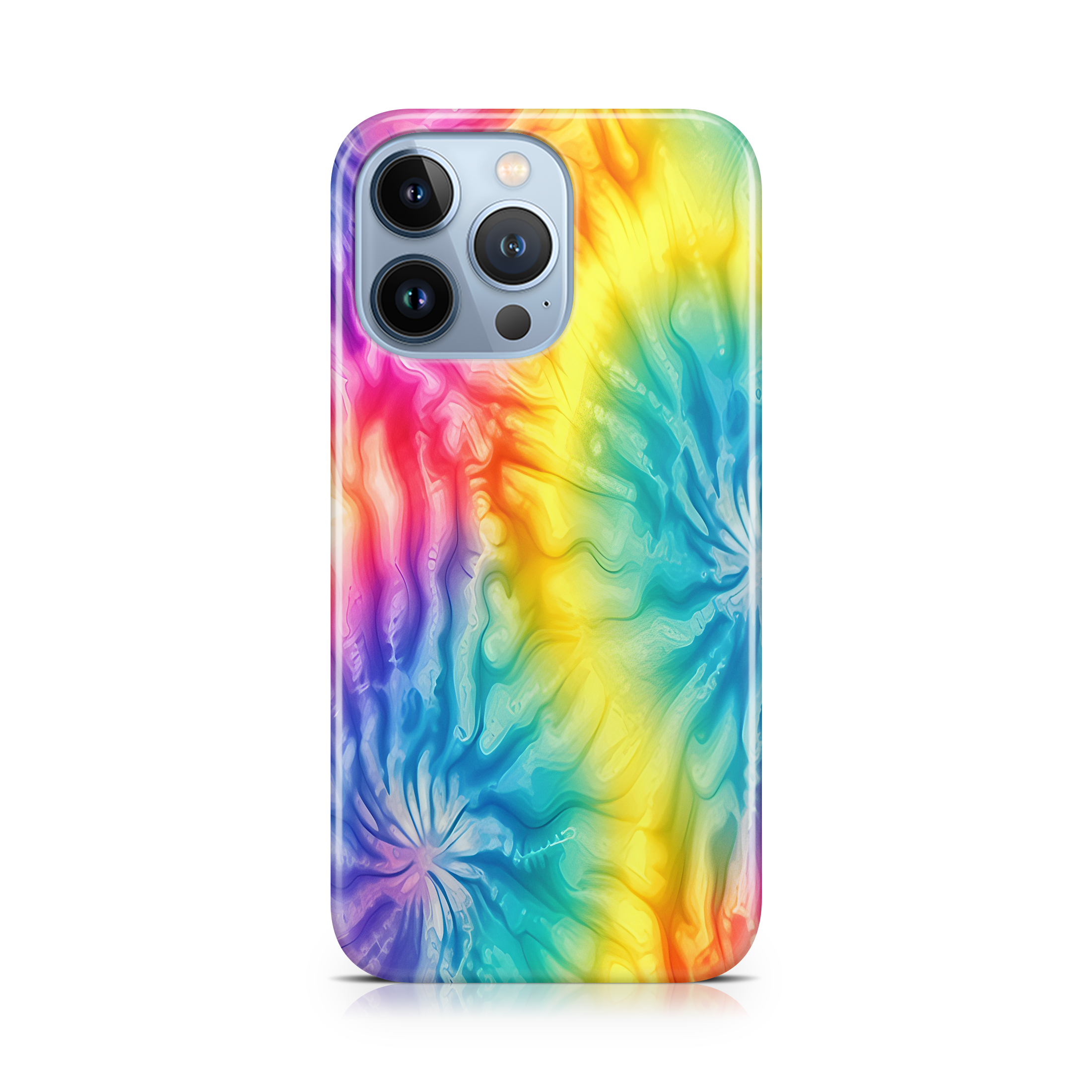 Phone case with a tie-dye design on a white background