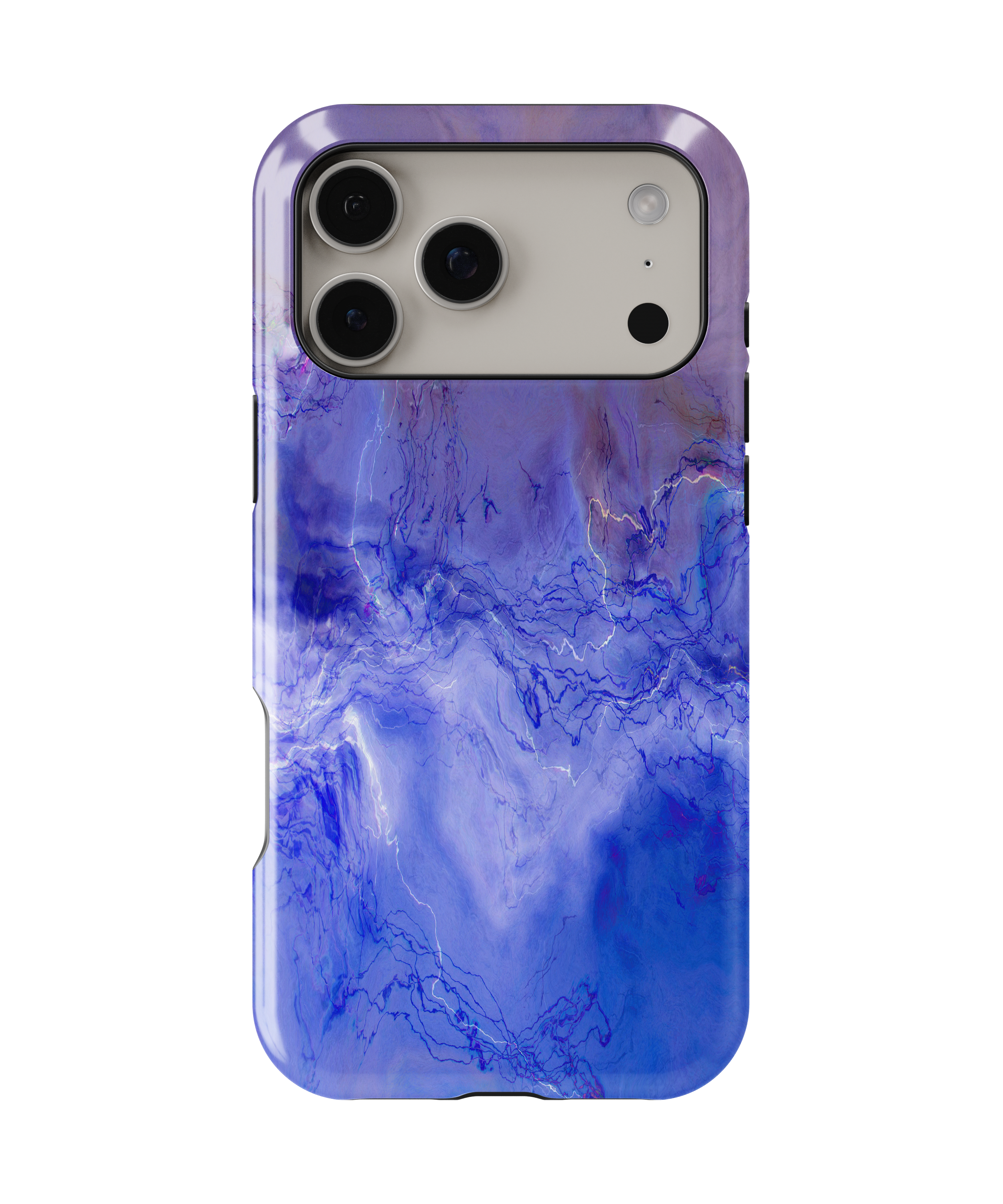 Blue and purple marble phone case on a white background