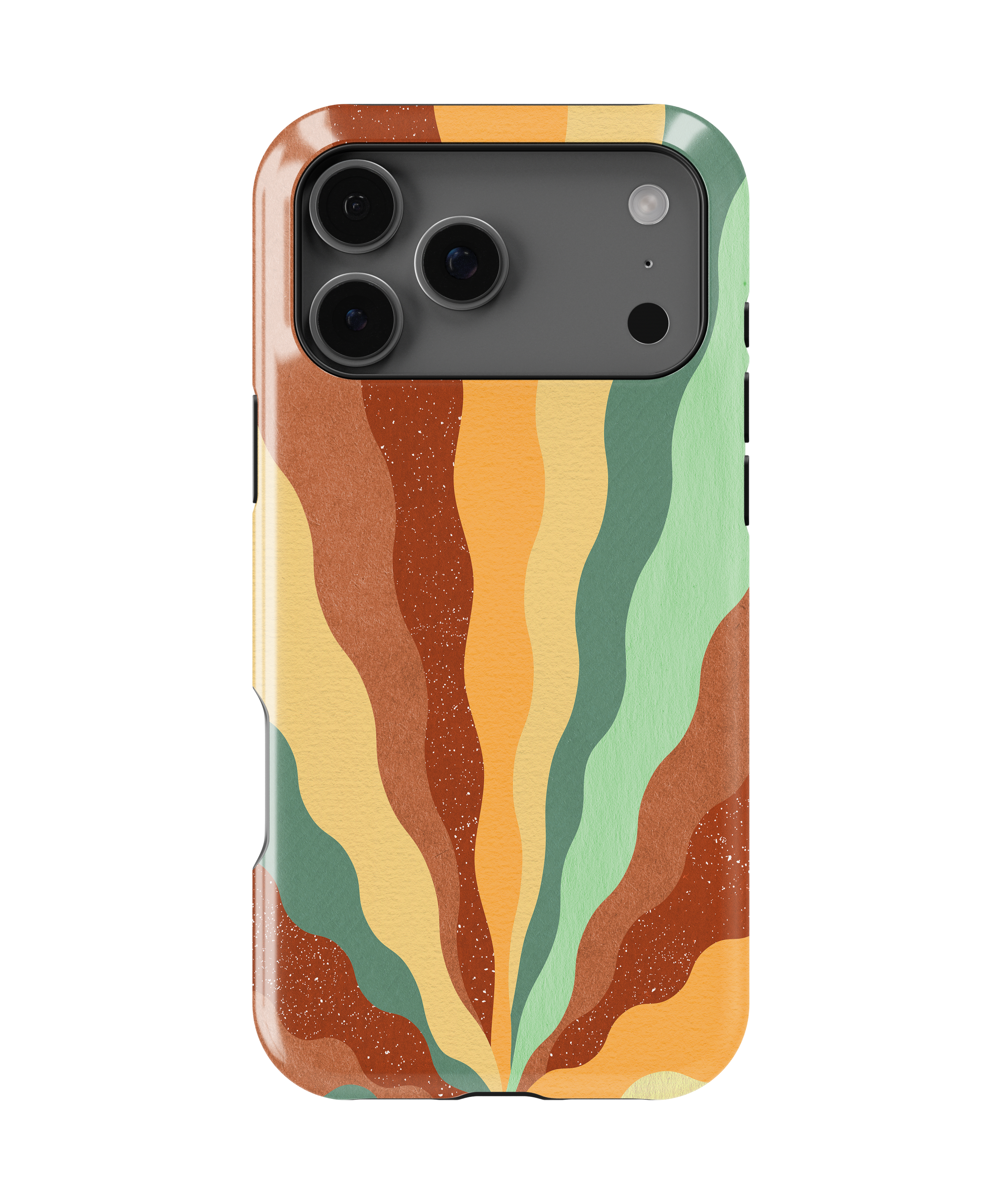 Phone case with a colorful wavy pattern on a white background