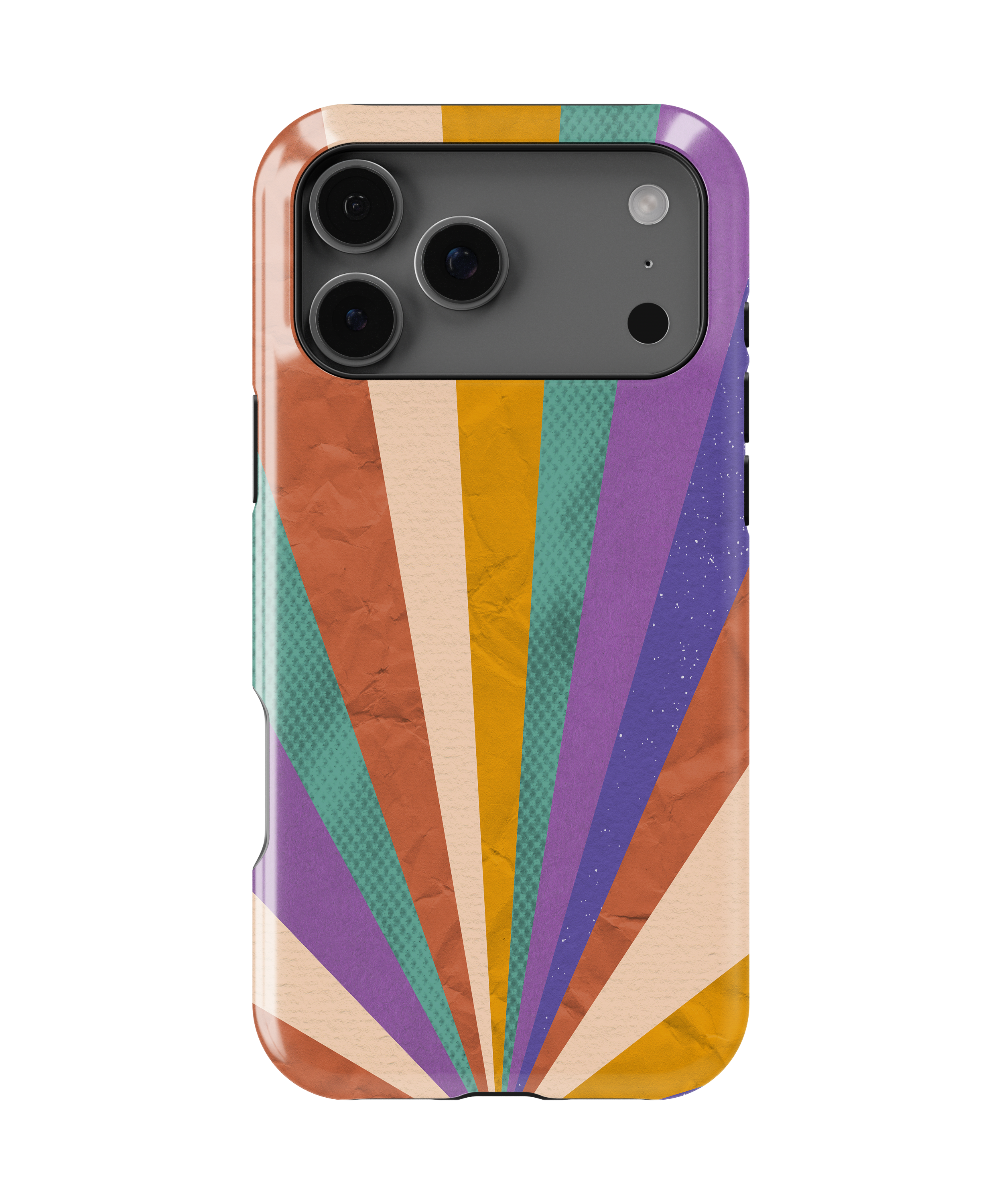 Colorful geometric patterned phone case on a white background