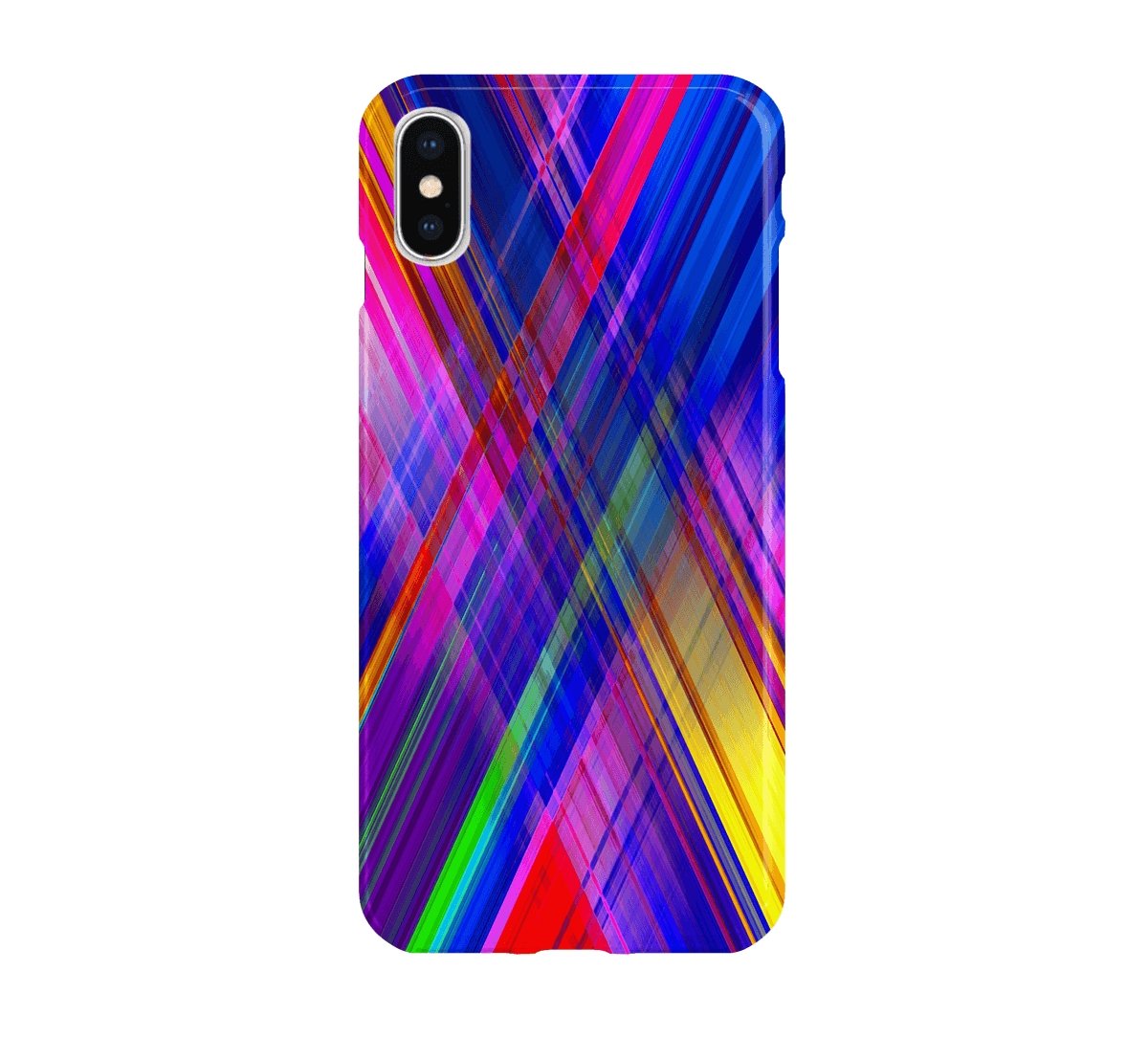 Colorful abstract patterned phone case on a white background