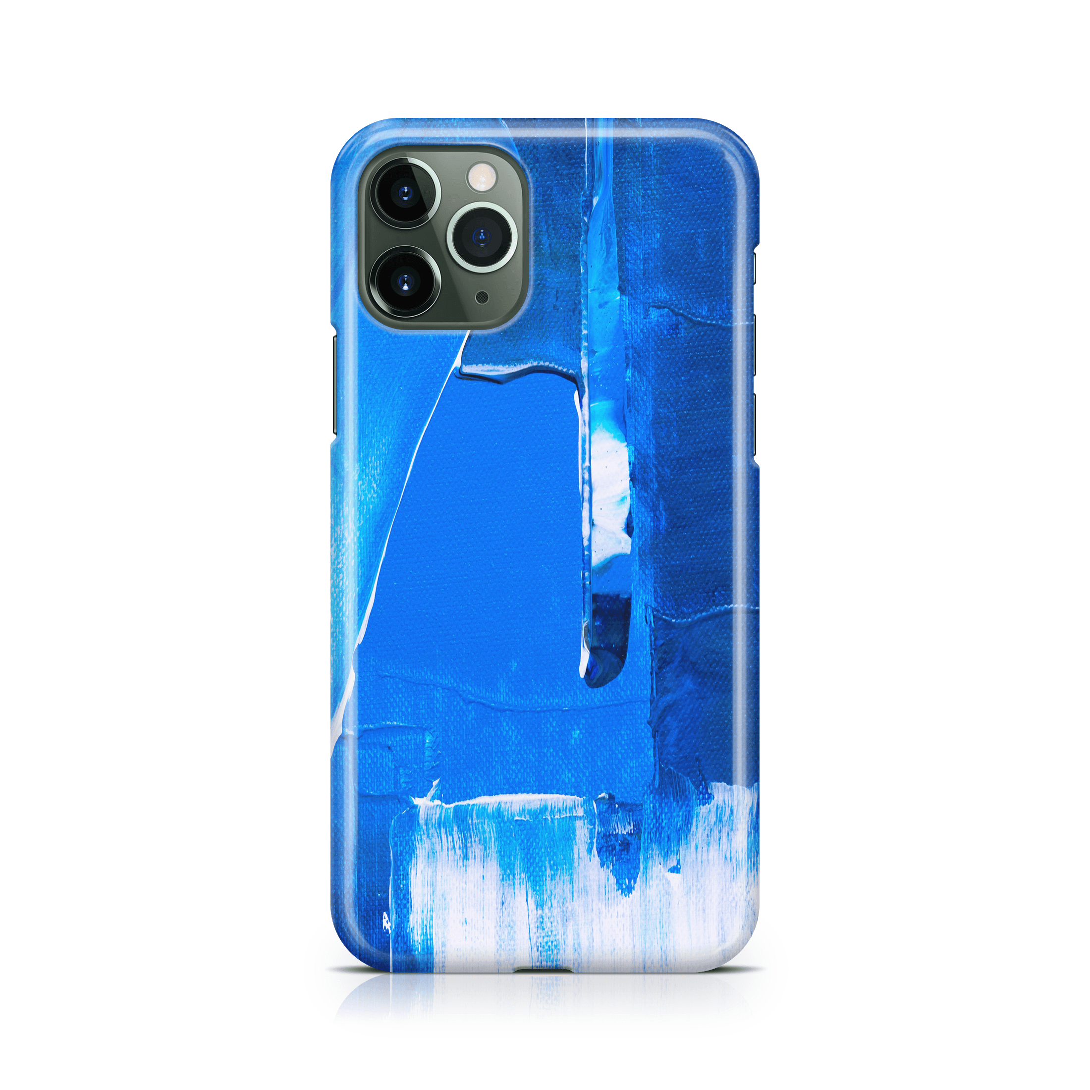 Blue and white abstract phone case on a white background