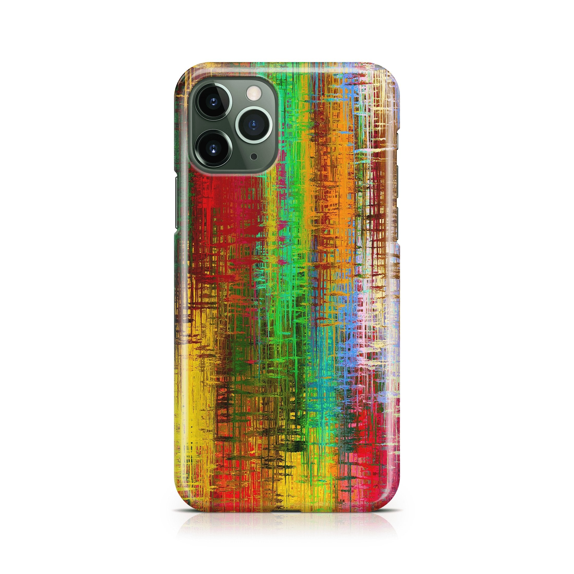 Phone case with a colorful abstract design on a white background