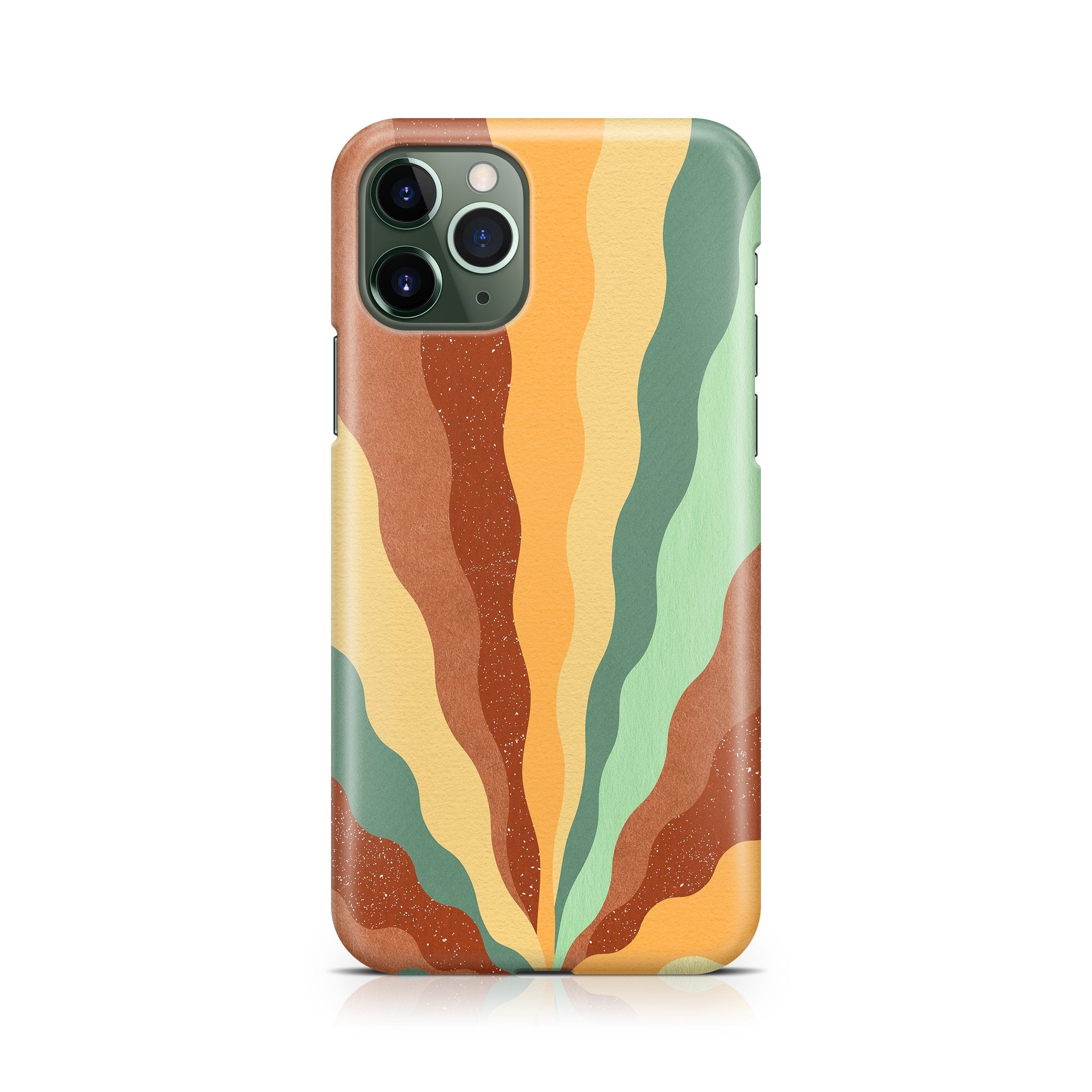 Phone case with a colorful wavy pattern on a white background