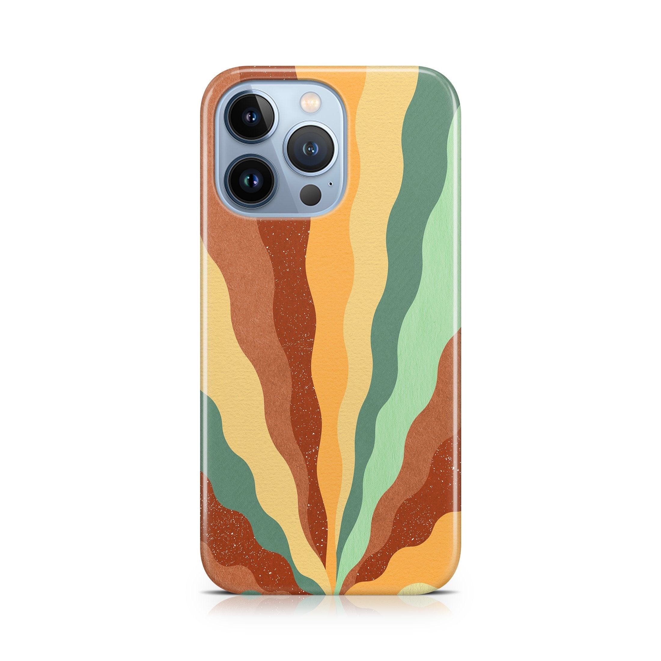 Phone case with a colorful wavy pattern on a white background