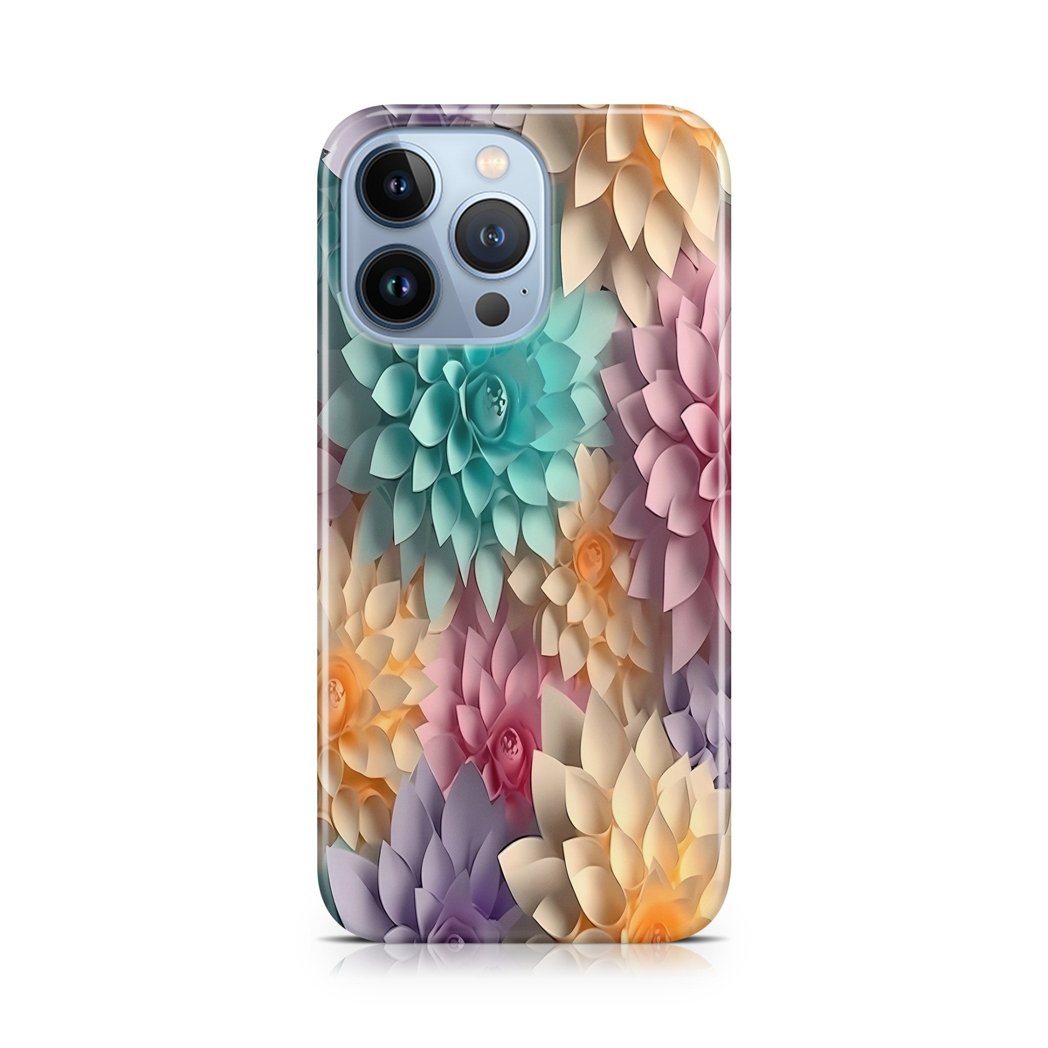 Phone case with a colorful floral design on a white background