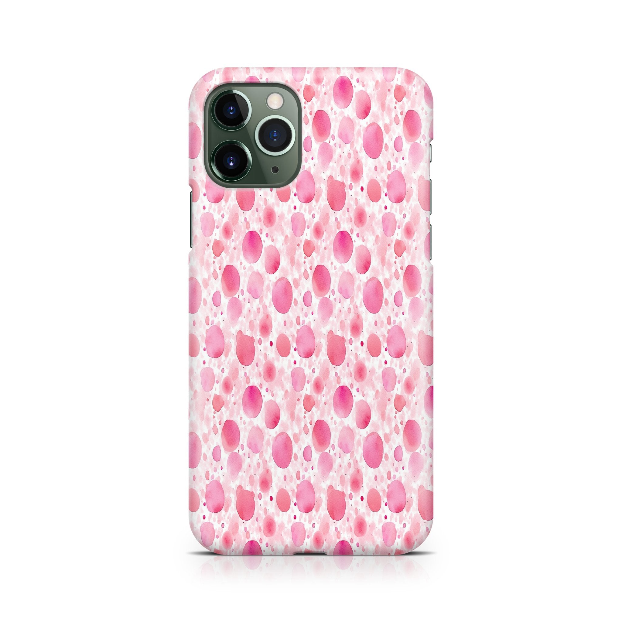 Phone case with pink and white pattern on a white background