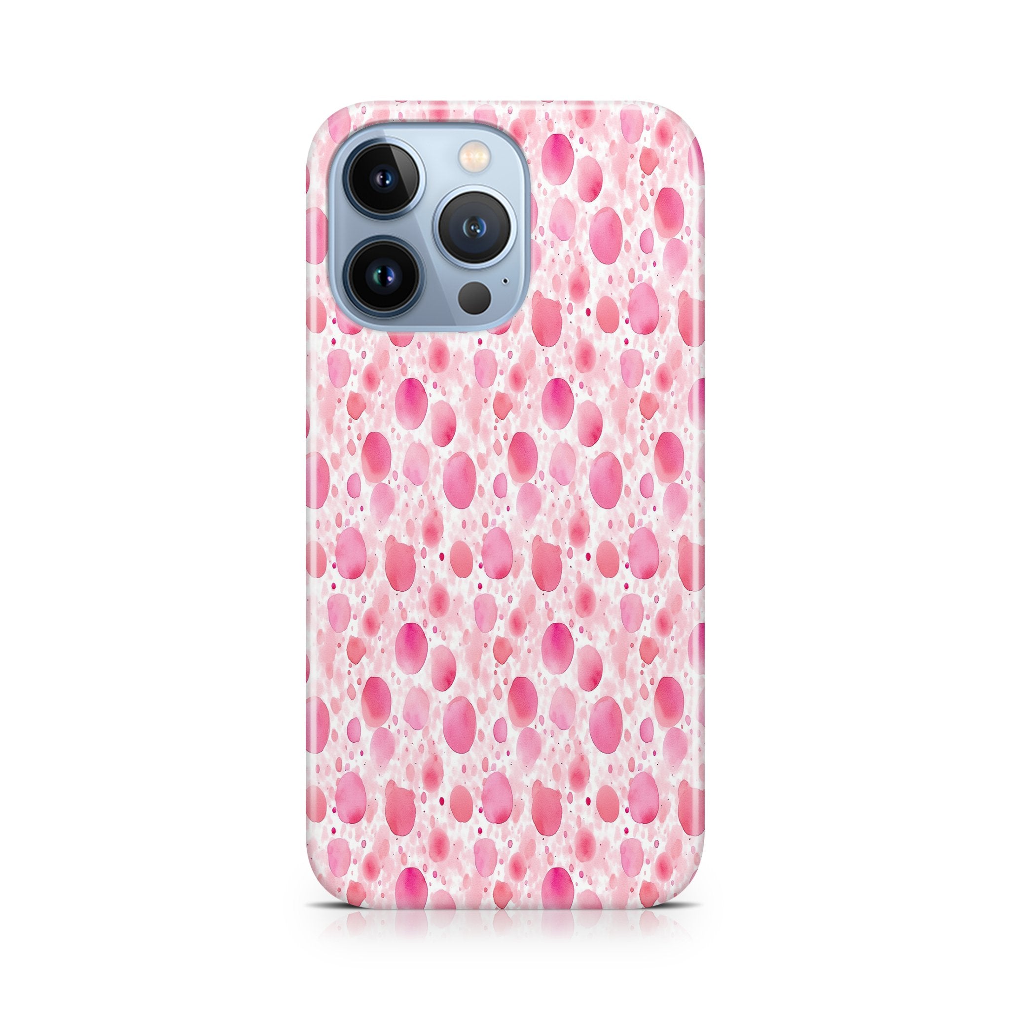 Phone case with pink and white pattern on a white background