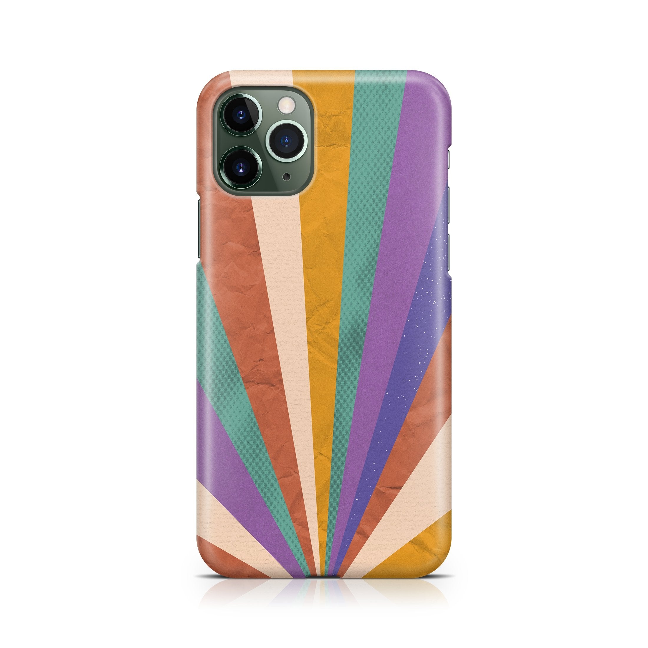 Colorful geometric patterned phone case on a white background