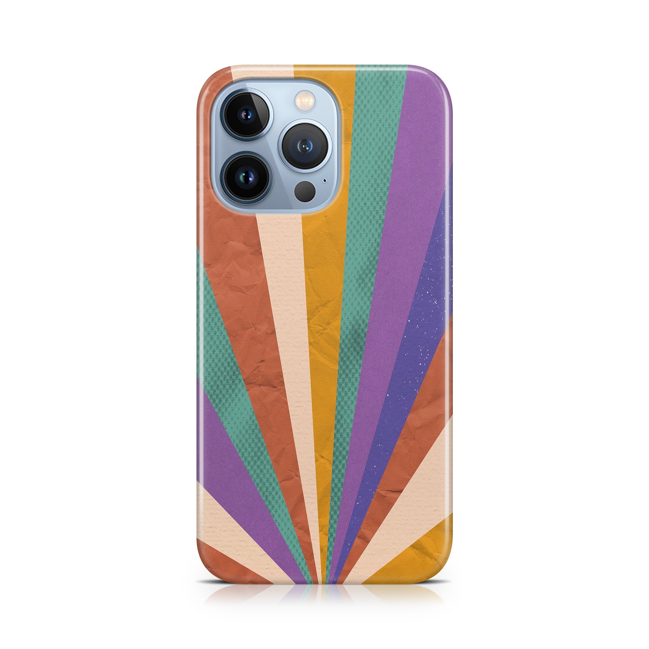 Colorful geometric patterned phone case on a white background