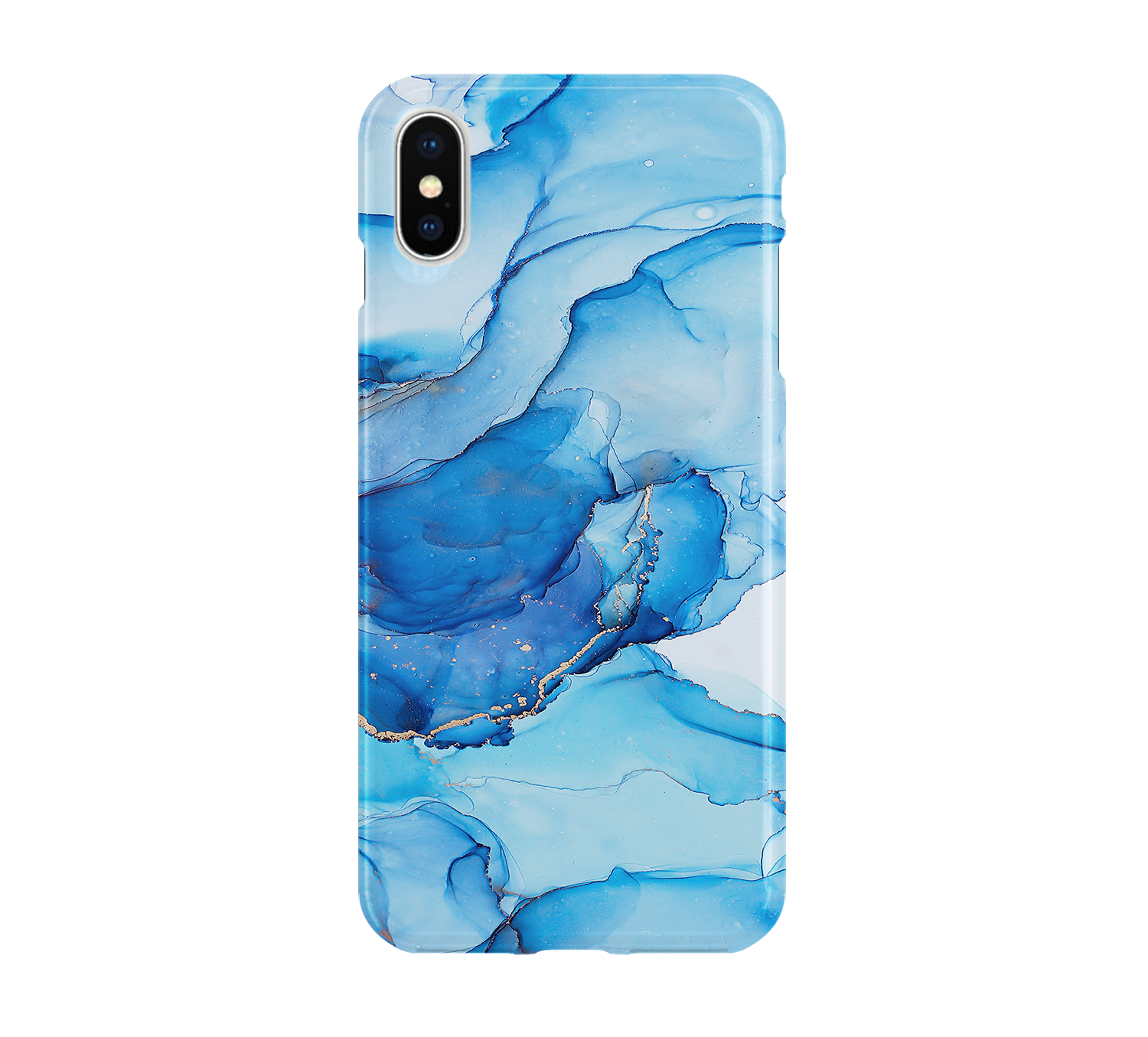 Blue abstract patterned phone case on a white background