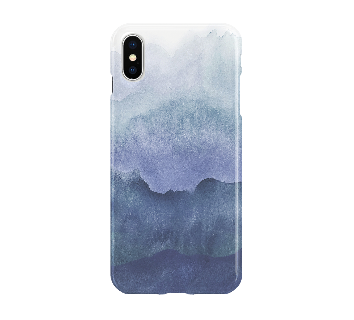 Phone case with a blue and gray gradient design on a white background