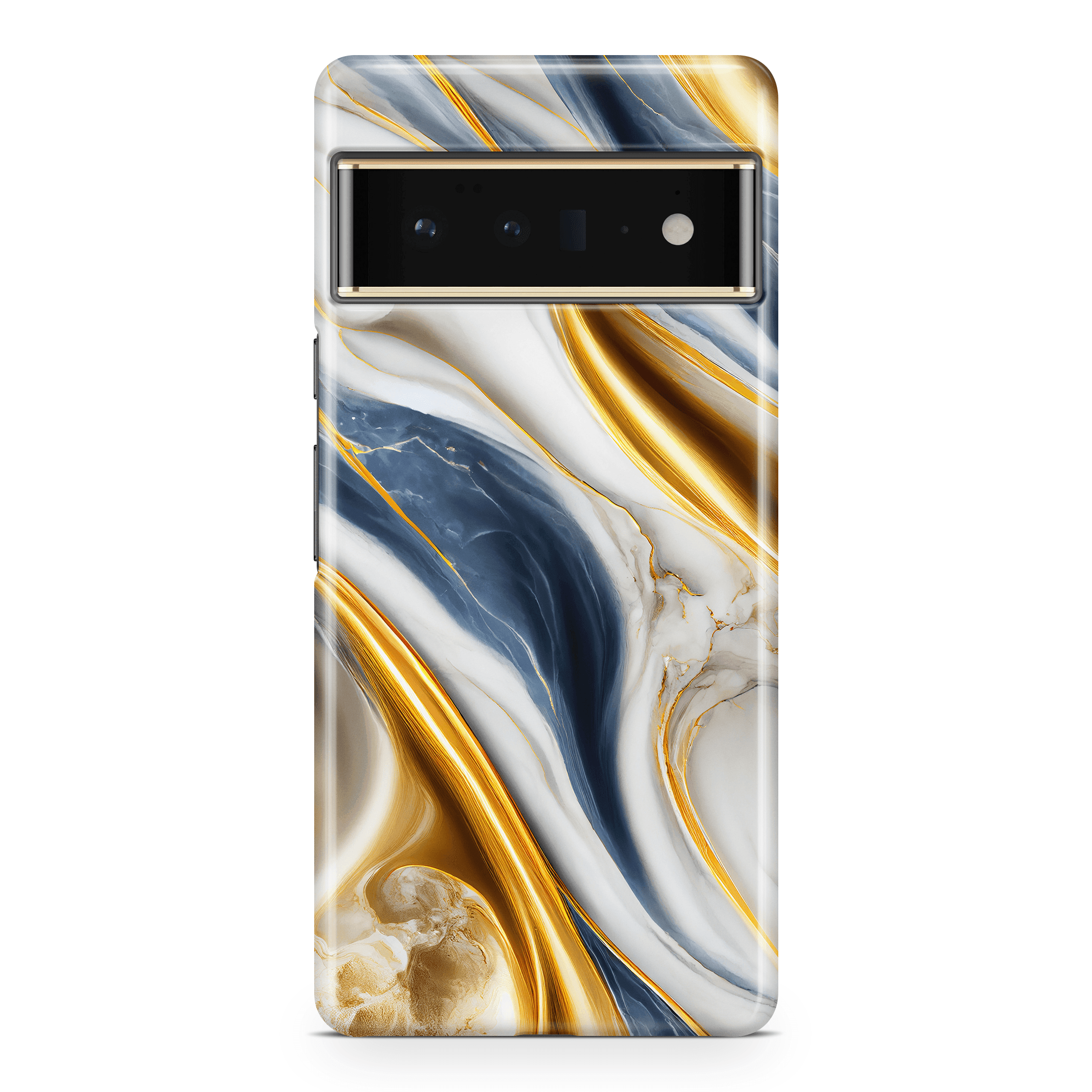 Blue White Gold Marble - Google phone case designs by CaseSwagger