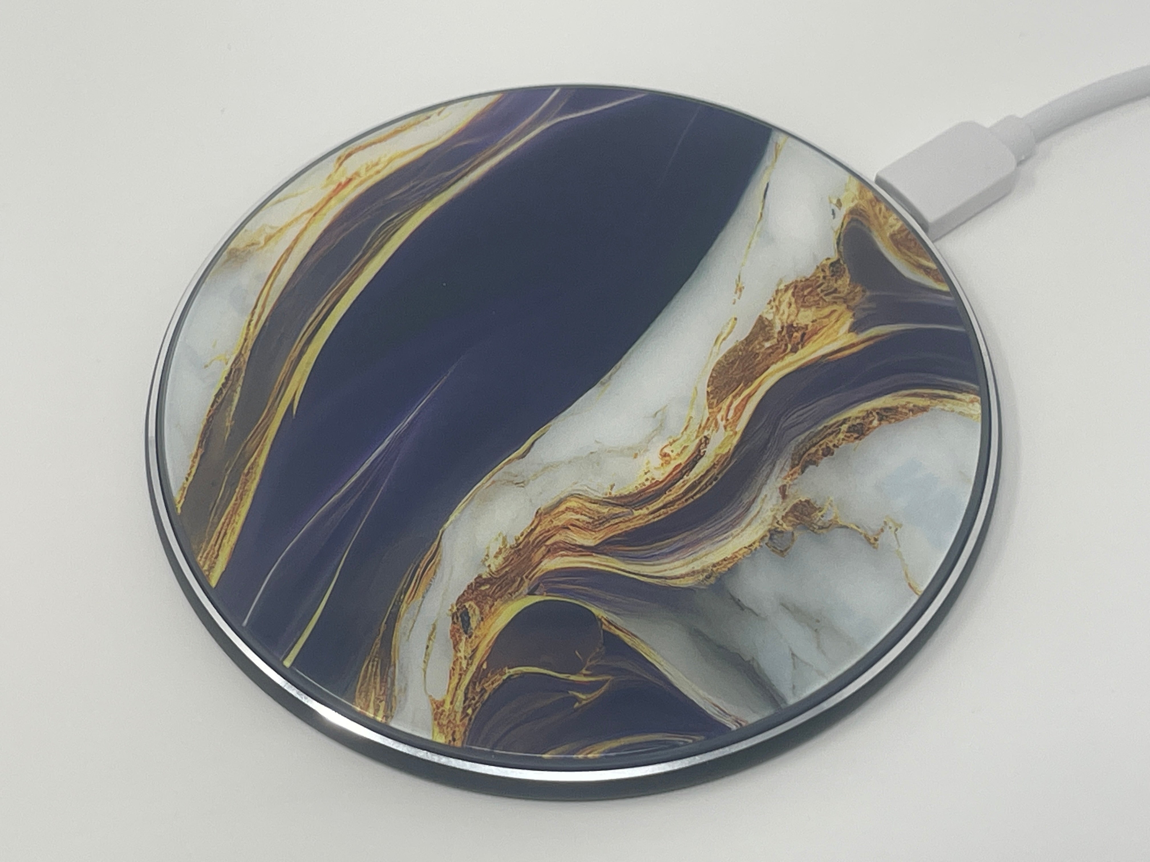 Purple & Gold Marble Wireless Charger phone case designs by CaseSwagger