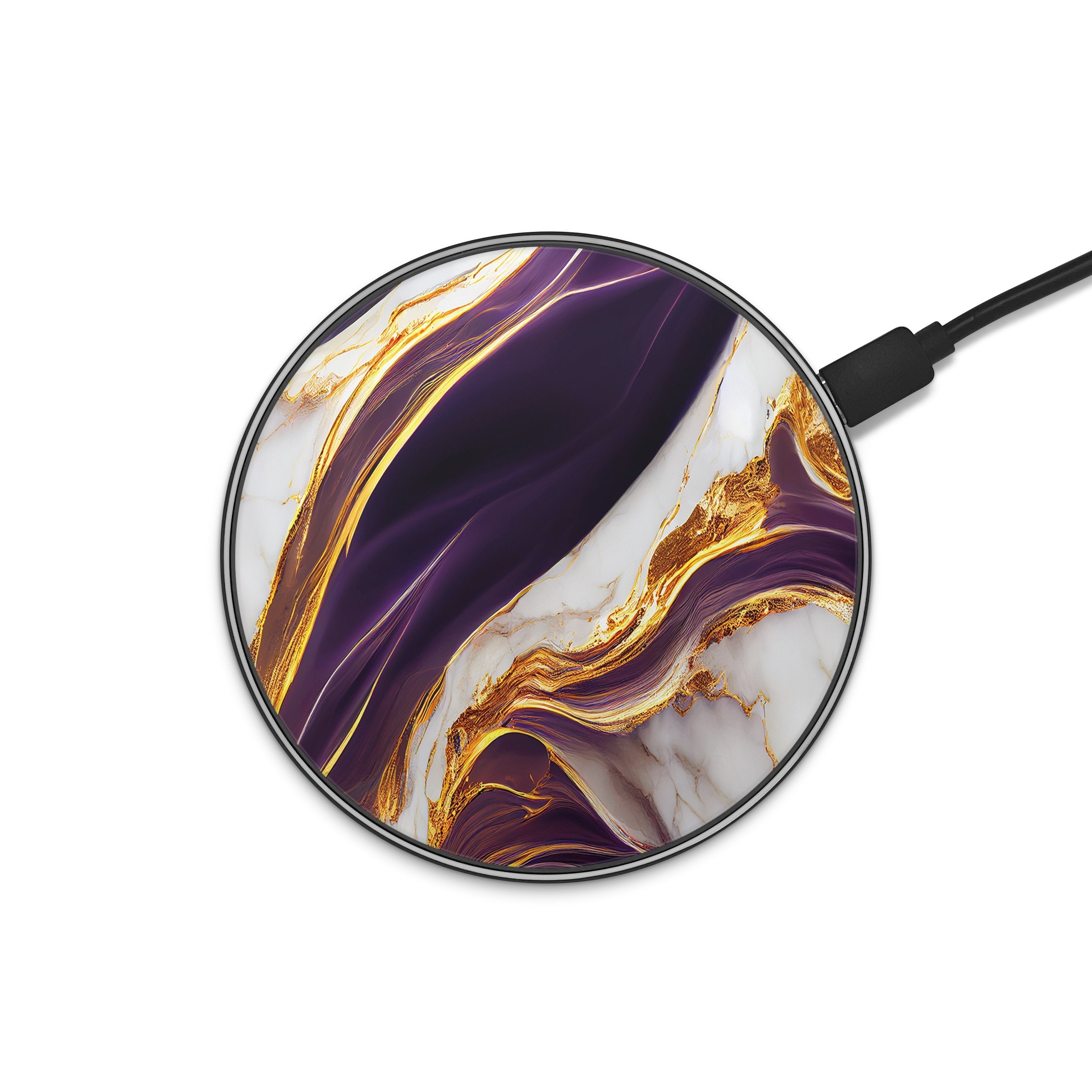 Purple & Gold Marble Wireless Charger phone case designs by CaseSwagger