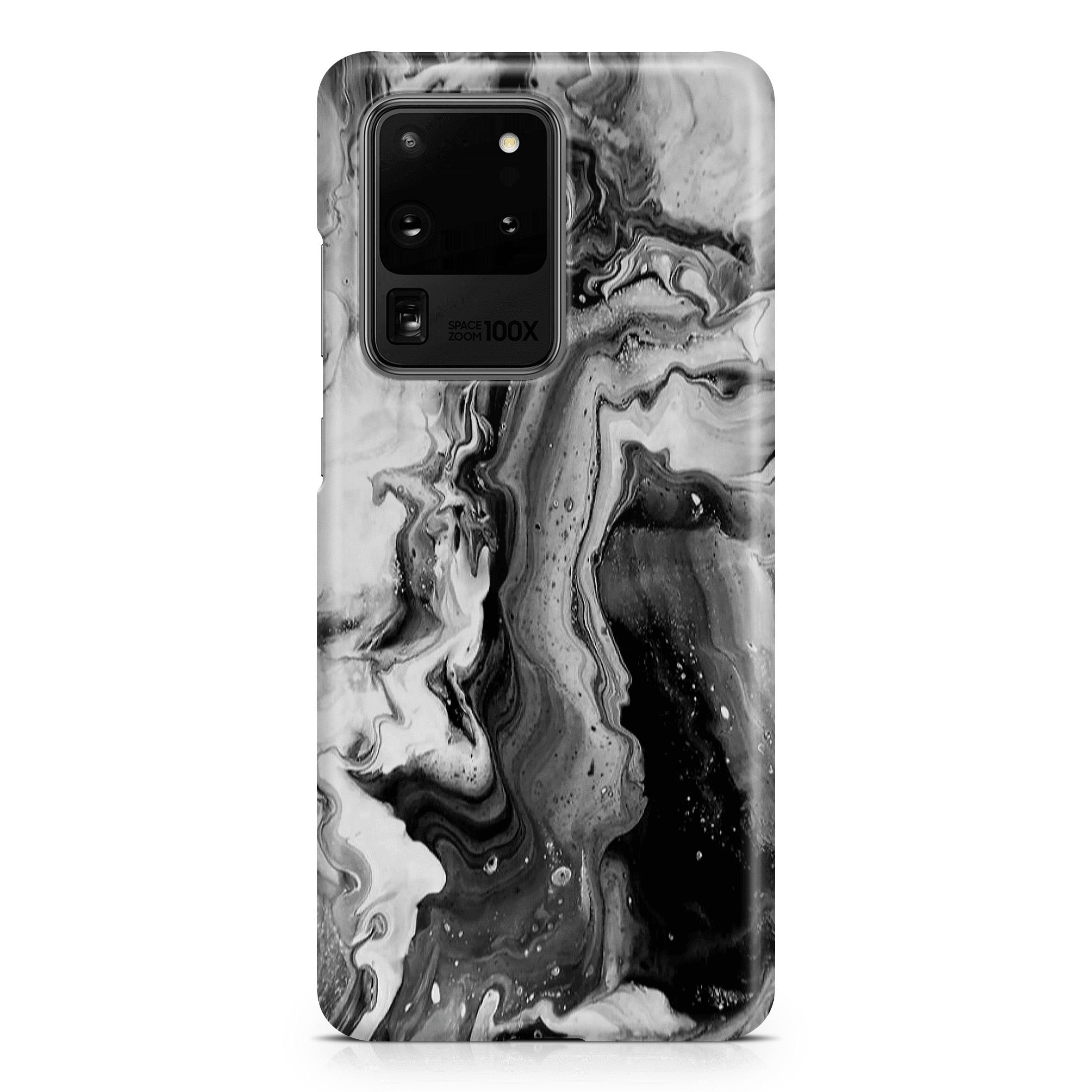 White & Black Marble - Samsung phone case designs by CaseSwagger